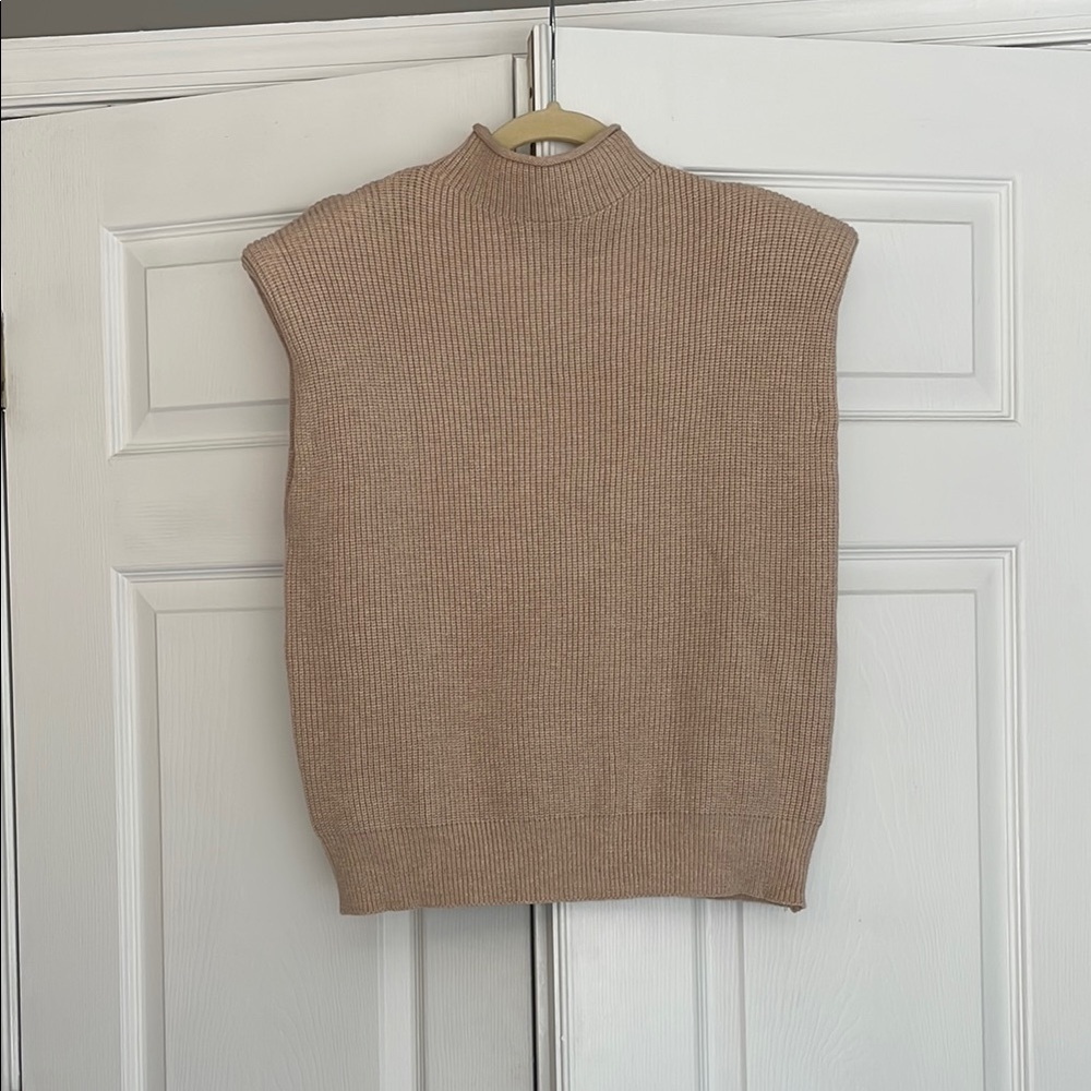 Sleeveless Tan Knit Sweater Vest